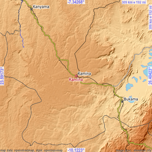 Topographic map of Kamina