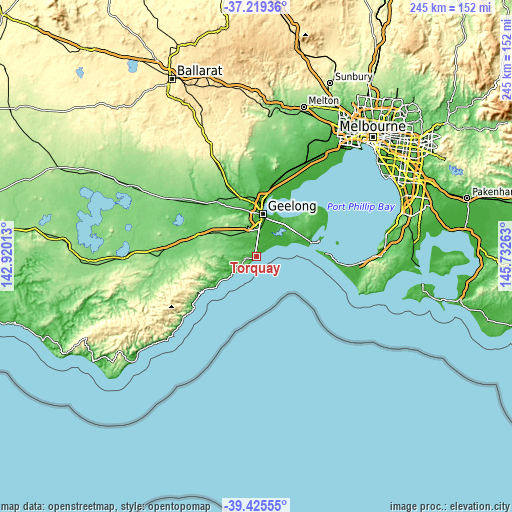 Topographic map of Torquay