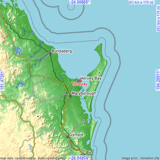 Topographic map of Torquay