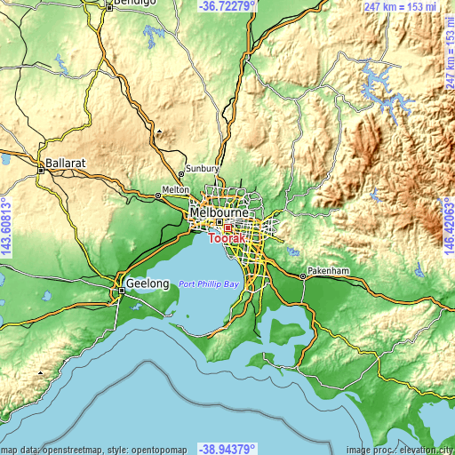 Topographic map of Toorak