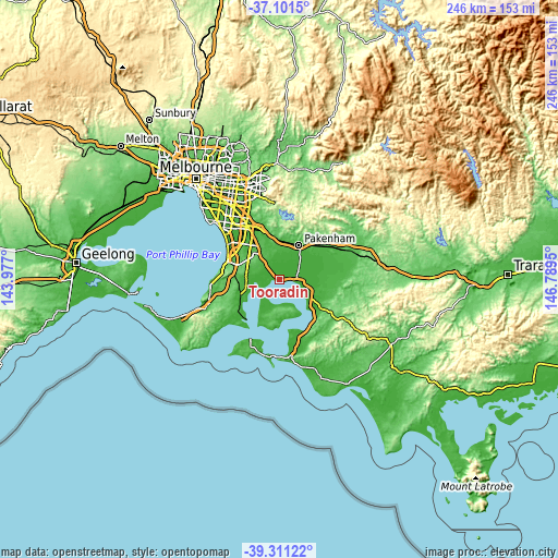 Topographic map of Tooradin