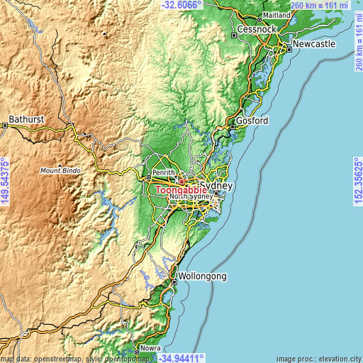 Topographic map of Toongabbie