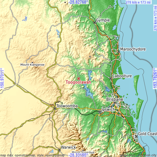 Topographic map of Toogoolawah