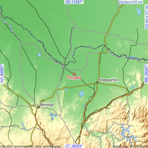 Topographic map of Tongala