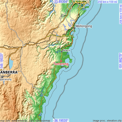 Topographic map of Tomerong