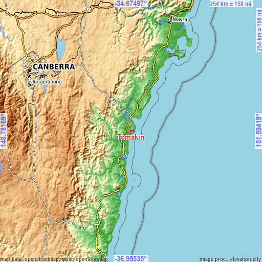 Topographic map of Tomakin