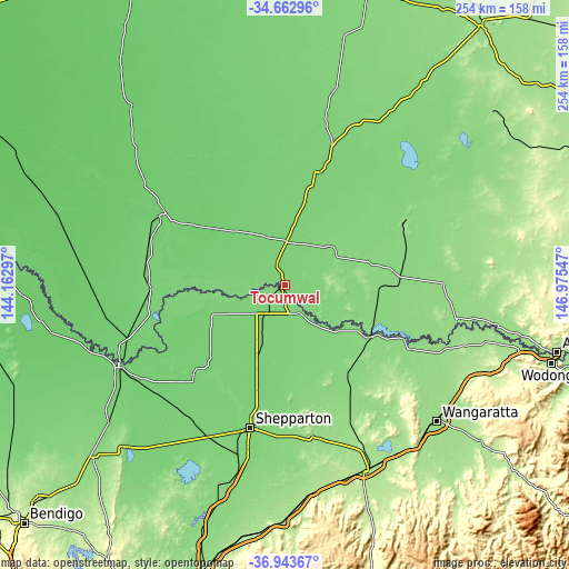 Topographic map of Tocumwal