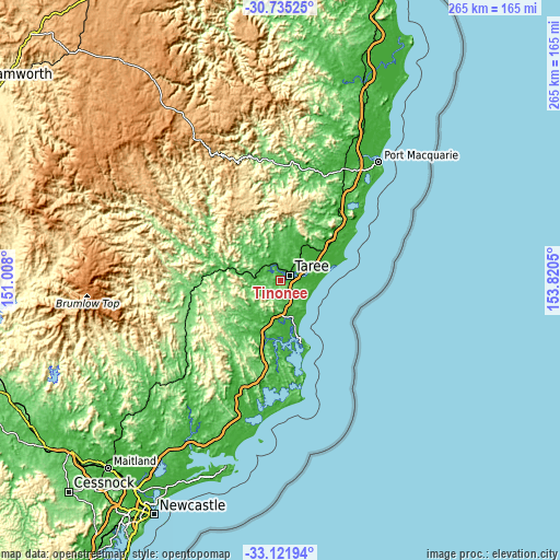 Topographic map of Tinonee