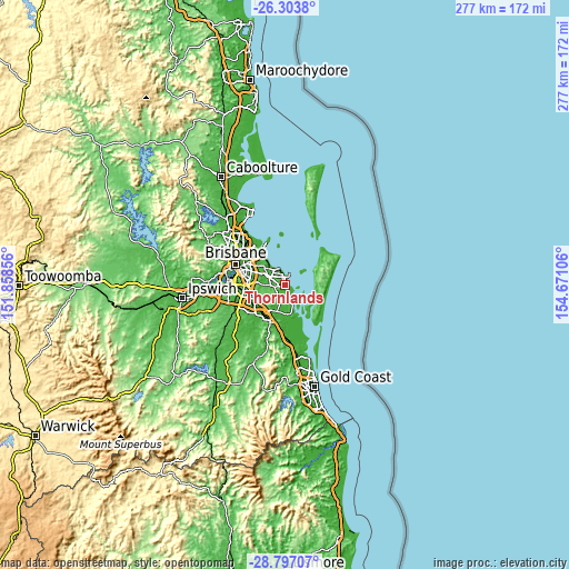 Topographic map of Thornlands