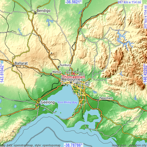 Topographic map of Thomastown