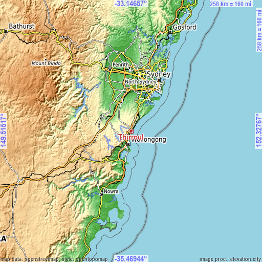 Topographic map of Thirroul