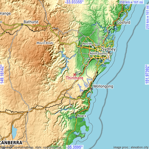 Topographic map of Thirlmere