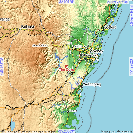 Topographic map of The Oaks