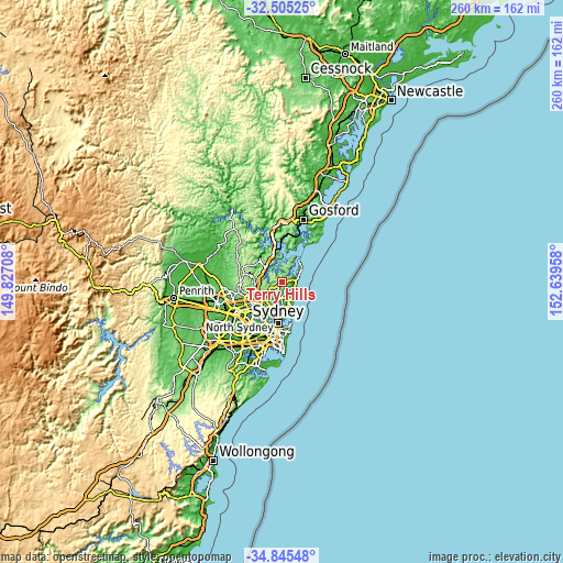 Topographic map of Terry Hills