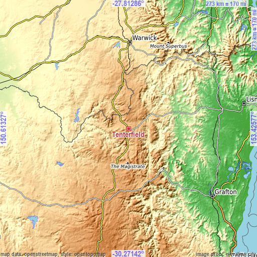 Topographic map of Tenterfield