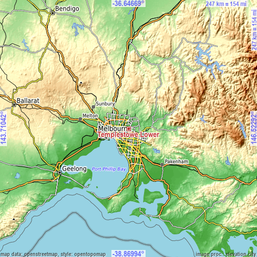 Topographic map of Templestowe Lower