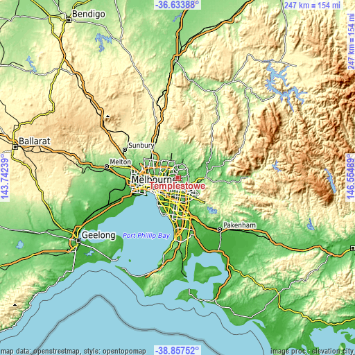 Topographic map of Templestowe