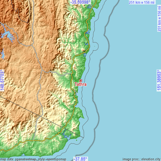 Topographic map of Tathra