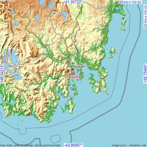 Topographic map of Taroona