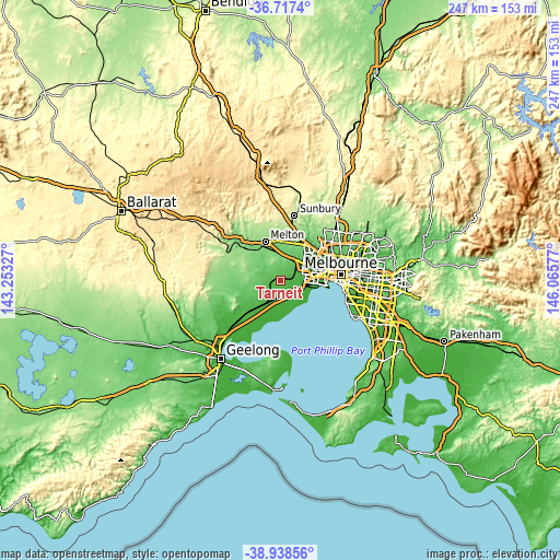 Topographic map of Tarneit