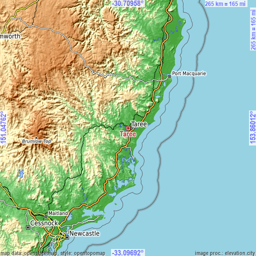 Topographic map of Taree