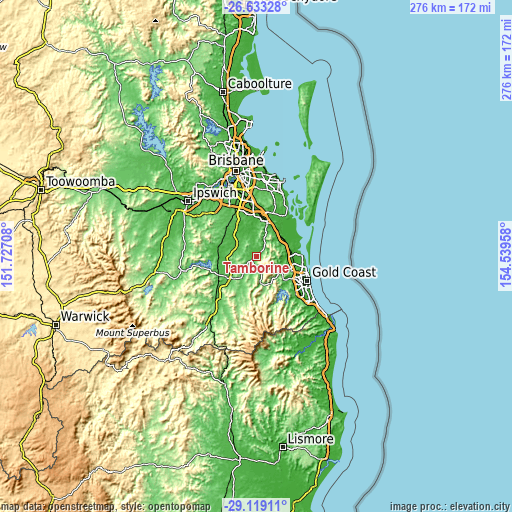 Topographic map of Tamborine