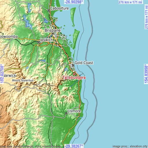 Topographic map of Tallebudgera