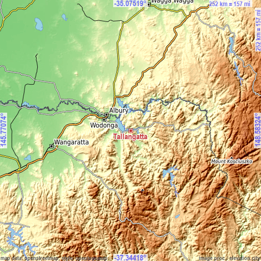 Topographic map of Tallangatta