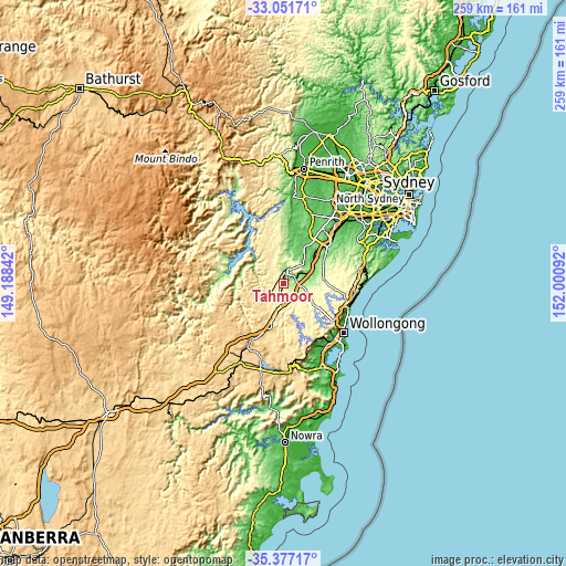 Topographic map of Tahmoor