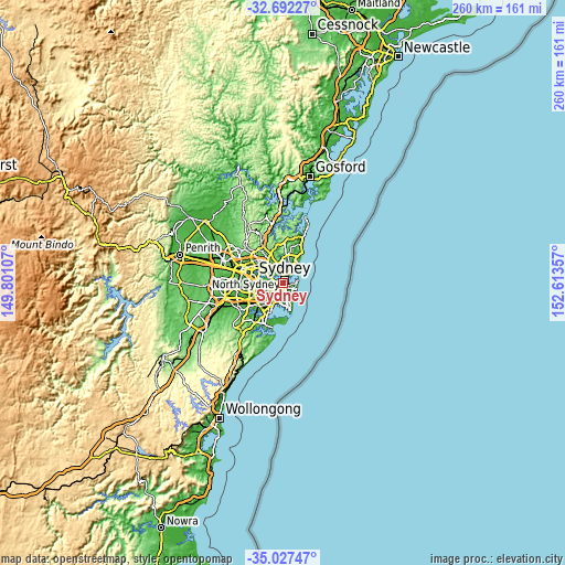 Topographic map of Sydney