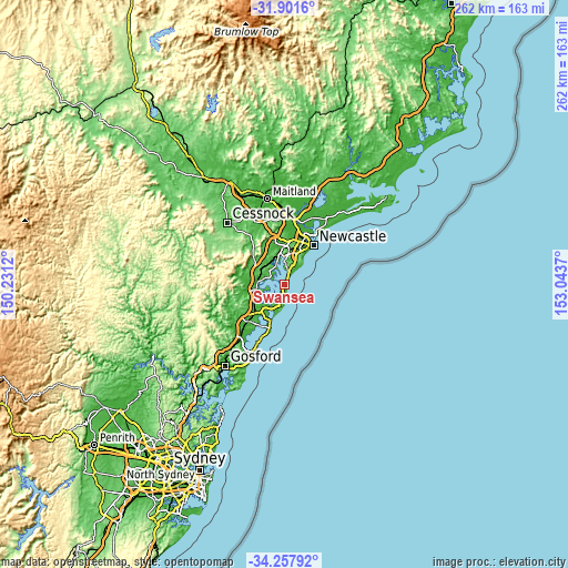 Topographic map of Swansea