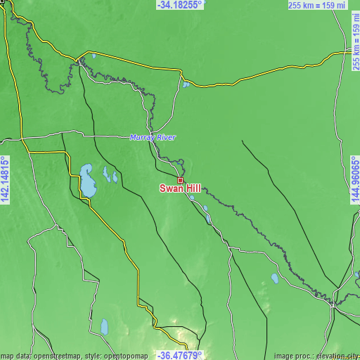 Topographic map of Swan Hill