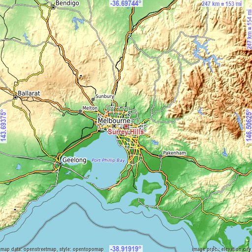 Topographic map of Surrey Hills