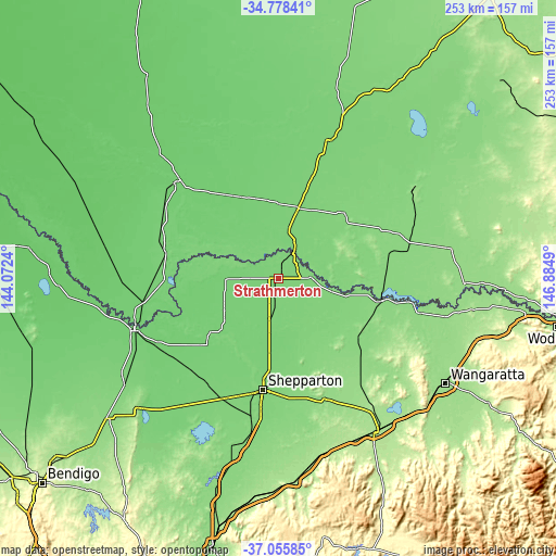 Topographic map of Strathmerton