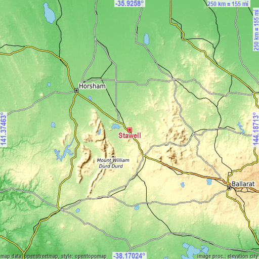 Topographic map of Stawell