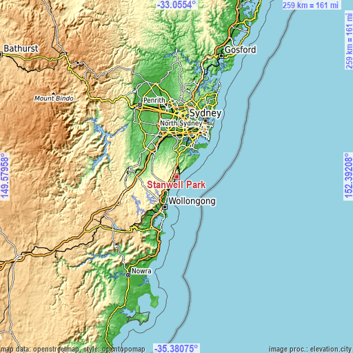 Topographic map of Stanwell Park