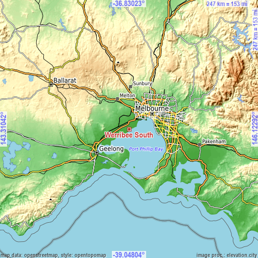 Topographic map of Werribee South