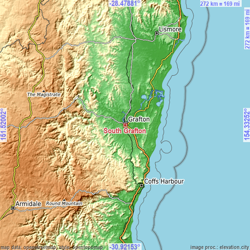 Topographic map of South Grafton
