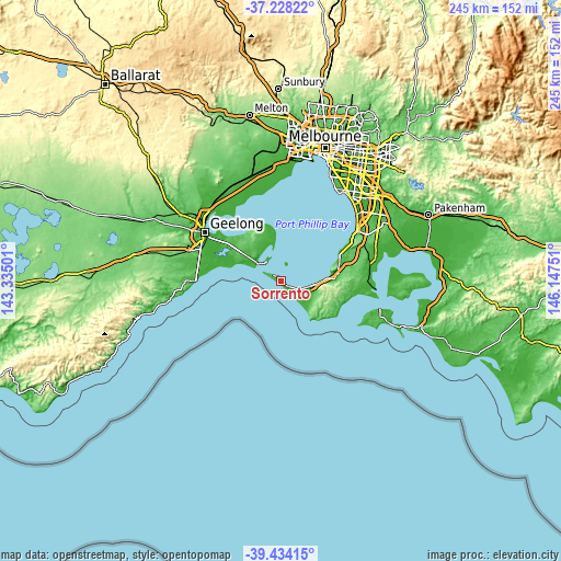 Topographic map of Sorrento