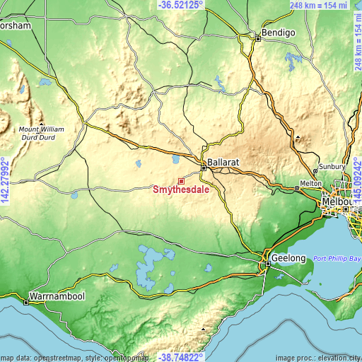 Topographic map of Smythesdale