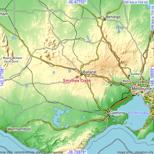 Topographic map of Smythes Creek