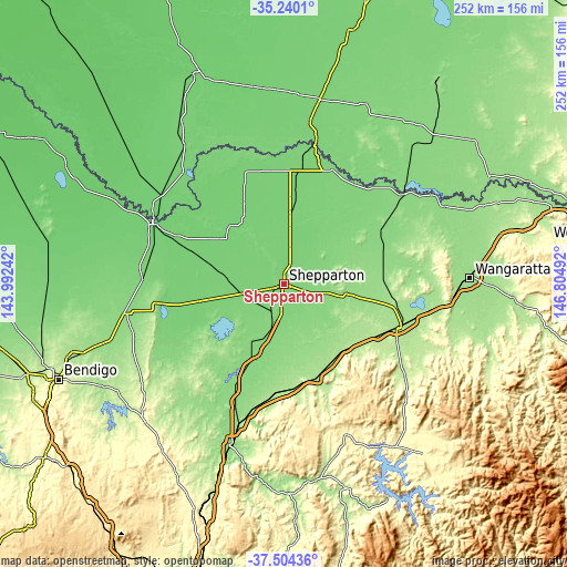 Topographic map of Shepparton