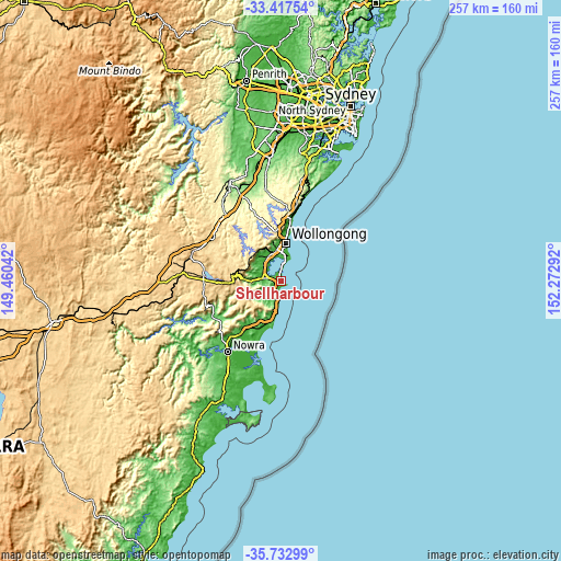 Topographic map of Shellharbour