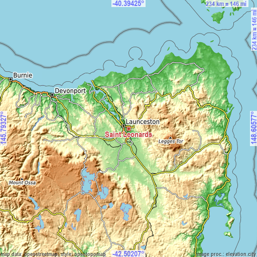 Topographic map of Saint Leonards