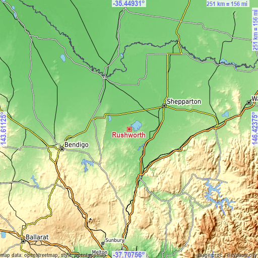 Topographic map of Rushworth