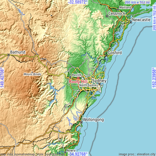 Topographic map of Rooty Hill