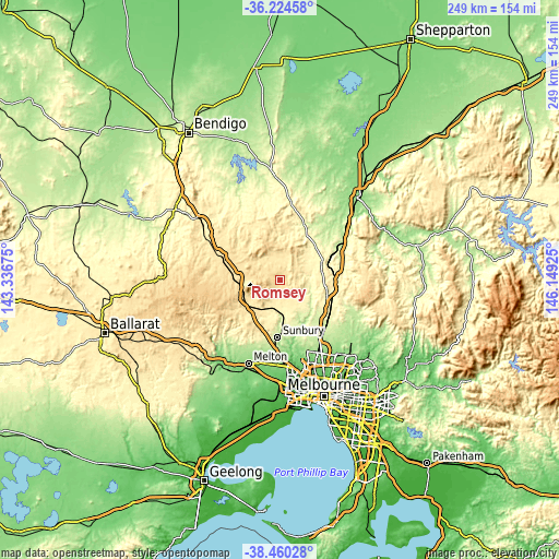 Topographic map of Romsey
