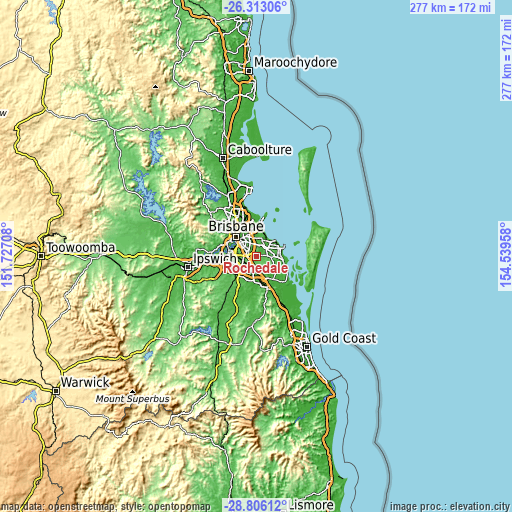 Topographic map of Rochedale