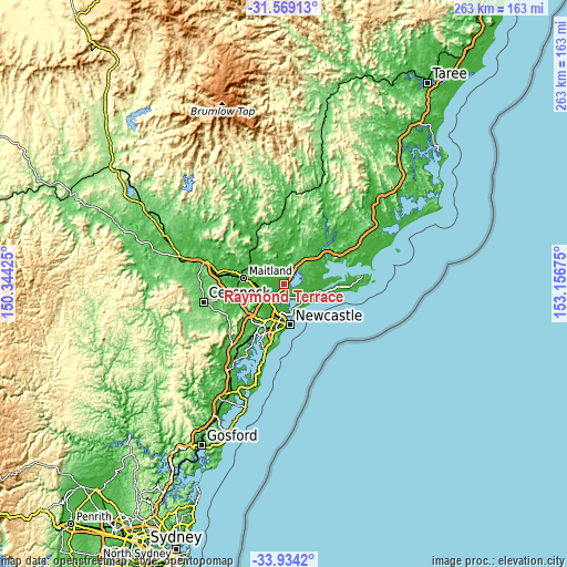 Topographic map of Raymond Terrace