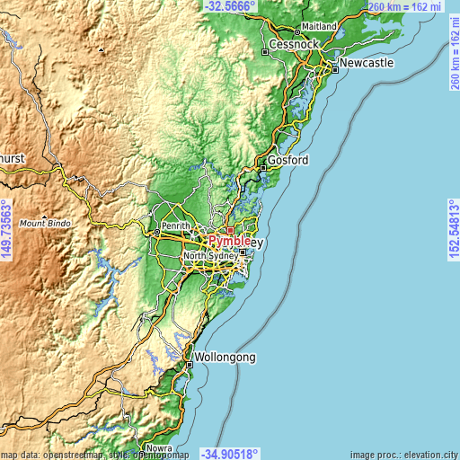 Topographic map of Pymble
